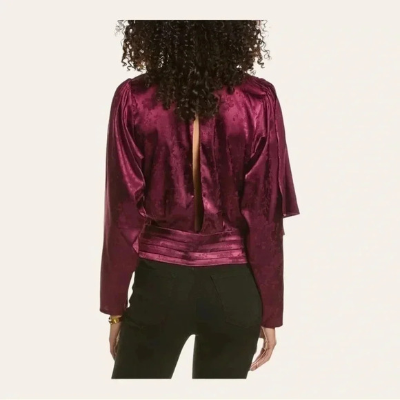 1243.‎ RONNY KOBO COLLECTION MONET TOP PURPLE FLORAL SATIN OPEN SLIT BACK SMALL - Picture 2 of 13